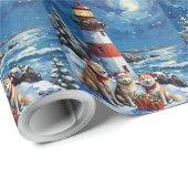 Papier Cadeau Samoyède Phare de Noël Vacances (Coin rond)