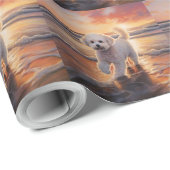 Papier Cadeau Sandy Paws Bichon Frise Dog sur Beach Sunset (Coin rond)