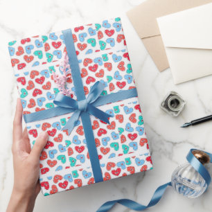Papier cadeau sans couture à cœurs rétro vibrants