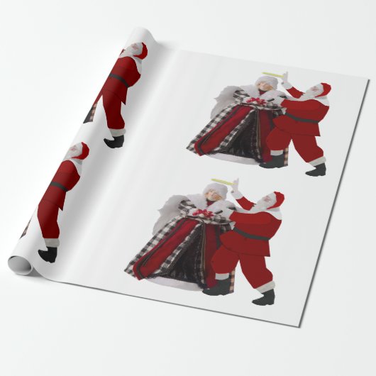Papier Cadeau Santa Adjusting a Halo Wrapping Paper (Déroulé)