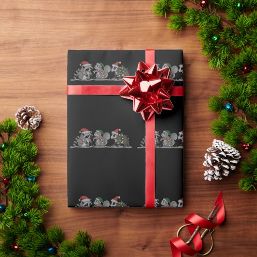 Papier Cadeau Santa Animals Xmas Silly Racoon Opossum Squirrel (Cadeau de vacances)