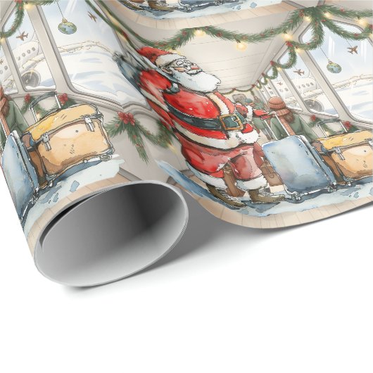 Papier Cadeau Santa Claus à l'aéroport (Coin rond)