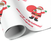 Papier Cadeau Santa Claus afro-américain Joyeux Noël Blanc (Coin rond)