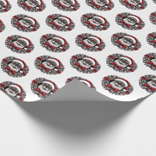 Papier Cadeau Santa Claus afro-américain Rouge, noir et blanc (Coin)