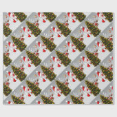 Papier Cadeau Santa claus and reindeer behind a christmas tree.j (Plat)