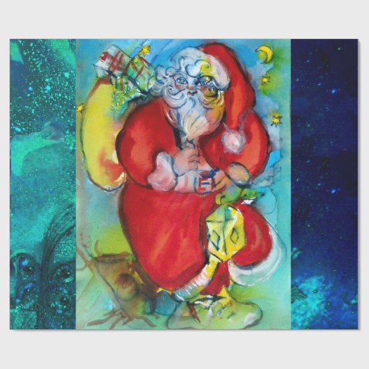 PAPIER CADEAU SANTA CLAUS AVEC LANTERN DANS LA NUIT DE NOËL (Plat)