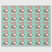 Papier Cadeau Santa Claus cartoon with Christmas tree teal (Plat)