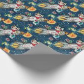 Papier Cadeau Santa Claus dans Rocket Ship Earth Moon Stars (Coin)
