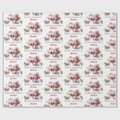 Papier Cadeau Santa Claus Deer Happy Christmas Personalized Name (Plat)
