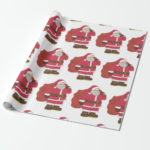 Papier Cadeau Santa Claus en rouge avec sac cadeau et lunettes