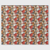 Papier Cadeau Santa Claus Holding Australian Shepherd Christmas (Plat)