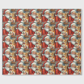 Papier Cadeau Santa Claus Holding Australian Terrier Christmas  (Plat)