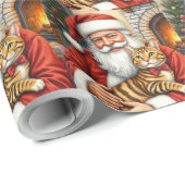 Papier Cadeau Santa Claus Holding Bengal Cat Christmas Art (Coin rond)