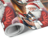 Papier Cadeau Santa Claus Holding Border Collie Christmas Art (Coin rond)