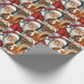 Papier Cadeau Santa Claus Holding Brittany Spaniel Christmas Art (Coin)