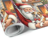 Papier Cadeau Santa Claus Holding Bulldog Christmas Art (Coin rond)