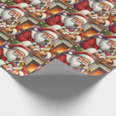 Papier Cadeau Santa Claus Holding Bulldog Christmas Art (Coin)