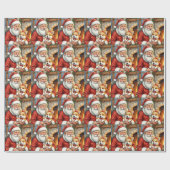 Papier Cadeau Santa Claus Holding Corgi Christmas Art (Plat)