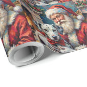 Papier Cadeau Santa Claus Holding Dalmatian Christmas Art (Coin rond)
