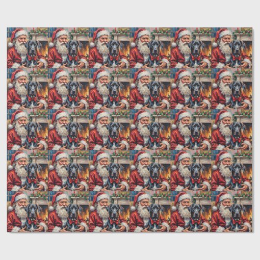 Papier Cadeau Santa Claus Holding Great Dane Christmas Art (Plat)