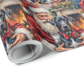 Papier Cadeau Santa Claus Holding Great Dane Christmas Art (Coin rond)