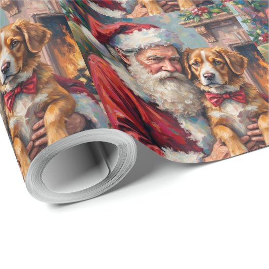 Papier Cadeau Santa Claus Holding Greater Swiss Mountain Art (Coin rond)