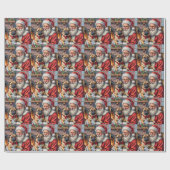 Papier Cadeau Santa Claus Holding Pug Christmas Art (Plat)