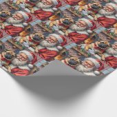 Papier Cadeau Santa Claus Holding Pug Christmas Art (Coin)