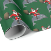 Papier Cadeau Santa Claus Marche Sur Un Dauphin Doux (Coin rond)