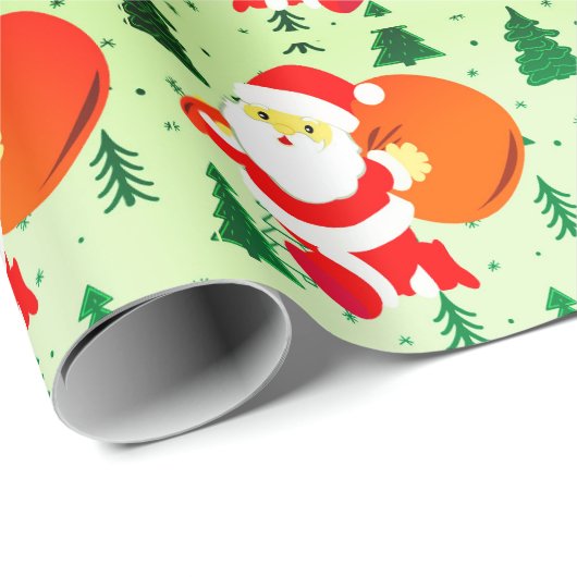 Papier Cadeau Santa Claus Noël Arbre Noël Vacances mignonnes (Coin rond)