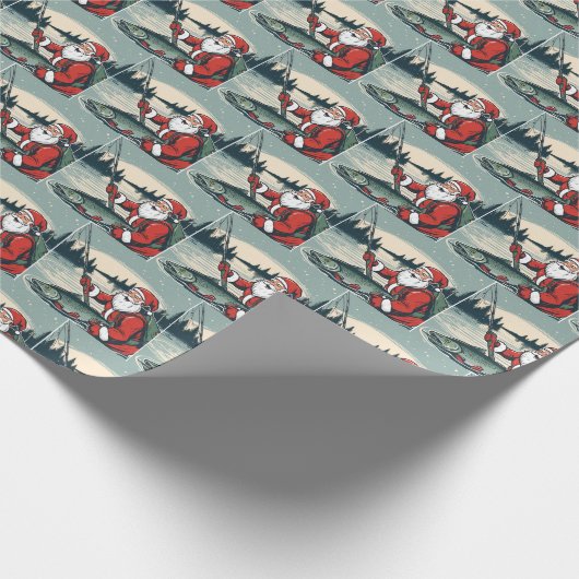 Papier Cadeau Santa Claus Pêche truite Saumon Noël (Coin)