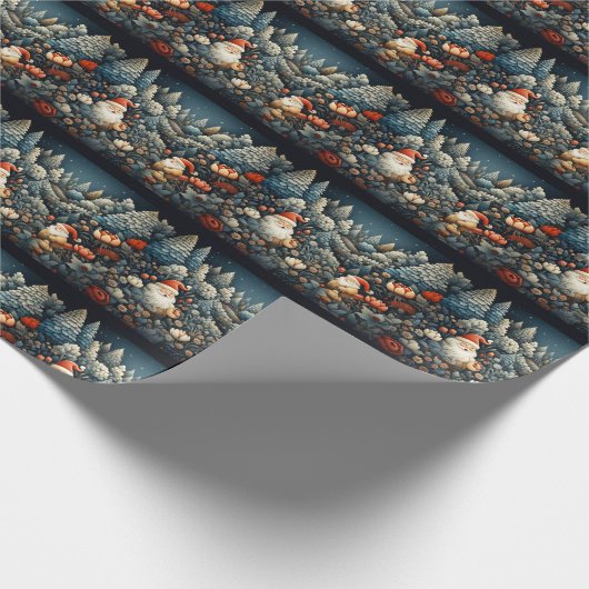 Papier Cadeau Santa Claus Pine Tree Forêt Fleurs rouges (Coin)