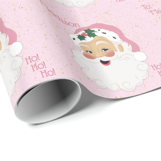 Papier Cadeau Santa Claus Pink classique Personnalisé (Coin rond)