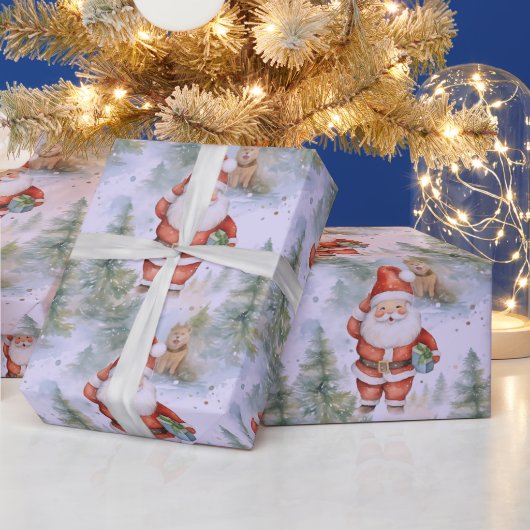 Papier Cadeau Santa Claus Puppy Neige moderne Noël (Vacances)