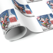 Papier Cadeau Santa Claus Reindeer Chimney Noël Soirée (Coin rond)