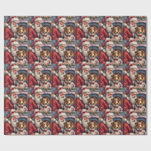 Papier Cadeau Santa Claus Shetland Sheepdog Christmas Art (Plat)