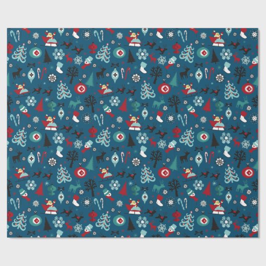 Papier Cadeau Santa Claus Sleigh Reindeer Pine Trees Art Motif (Plat)