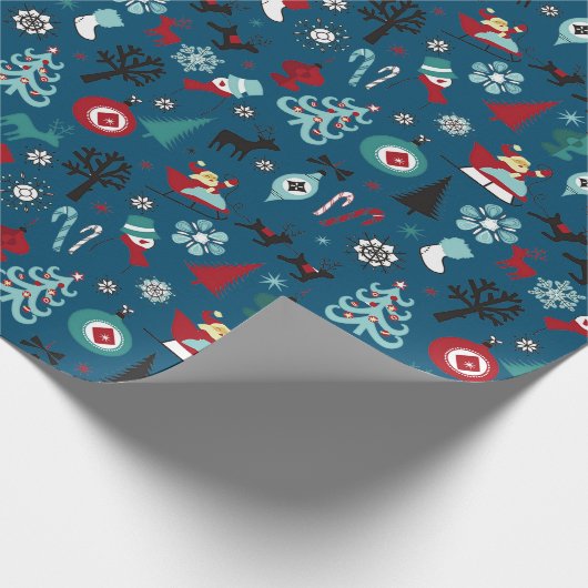 Papier Cadeau Santa Claus Sleigh Reindeer Pine Trees Art Motif (Coin)