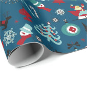Papier Cadeau Santa Claus Sleigh Reindeer Pine Trees Art Motif (Coin rond)