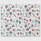Papier Cadeau Santa Claus Sleigh Reindeer Pine Trees Art Motif (Plat)