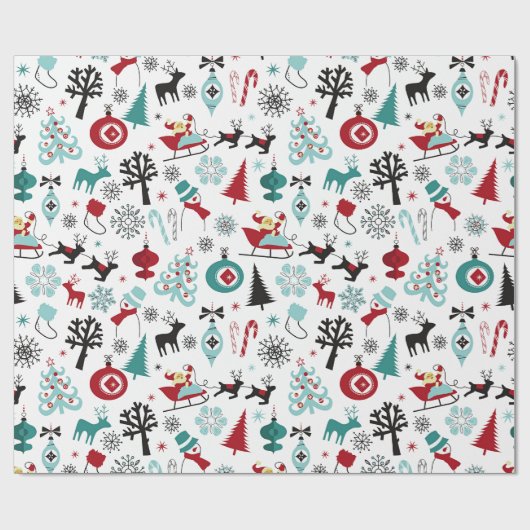 Papier Cadeau Santa Claus Sleigh Reindeer Pine Trees Art Motif (Plat)