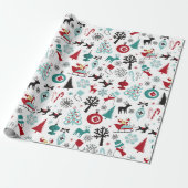 Papier Cadeau Santa Claus Sleigh Reindeer Pine Trees Art Motif (Déroulé)