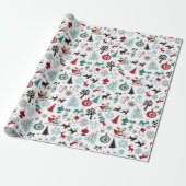 Papier Cadeau Santa Claus Sleigh Reindeer Pine Trees Art Motif (Déroulé)