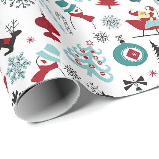 Papier Cadeau Santa Claus Sleigh Reindeer Pine Trees Art Motif (Coin rond)