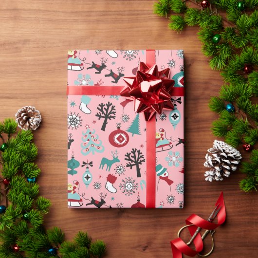 Papier Cadeau Santa Claus Sleigh Reindeer Pine Trees Art Motif (Cadeau de vacances)