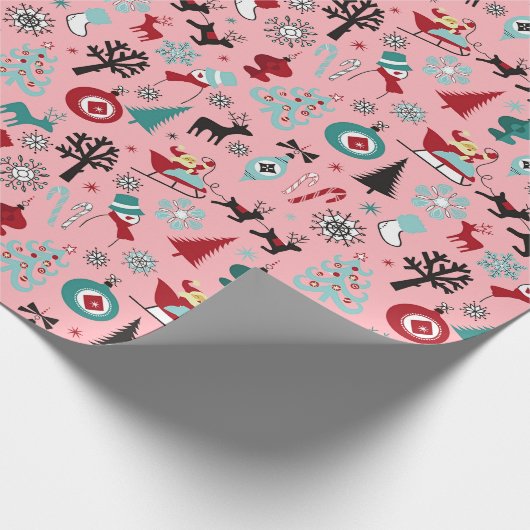 Papier Cadeau Santa Claus Sleigh Reindeer Pine Trees Art Motif (Coin)