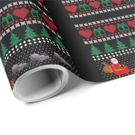 Papier Cadeau Santa Claus Spider Reindeer Funny UGLY Christmas P (Coin rond)