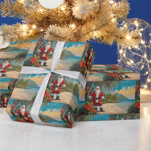 Papier Cadeau Santa Claus sur la plage tropicale (Vacances)