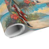 Papier Cadeau Santa Claus sur la plage tropicale (Coin rond)