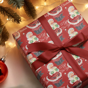 Papier Cadeau Santa Claus Vintage Vieux Style Rouge Rétro Noël